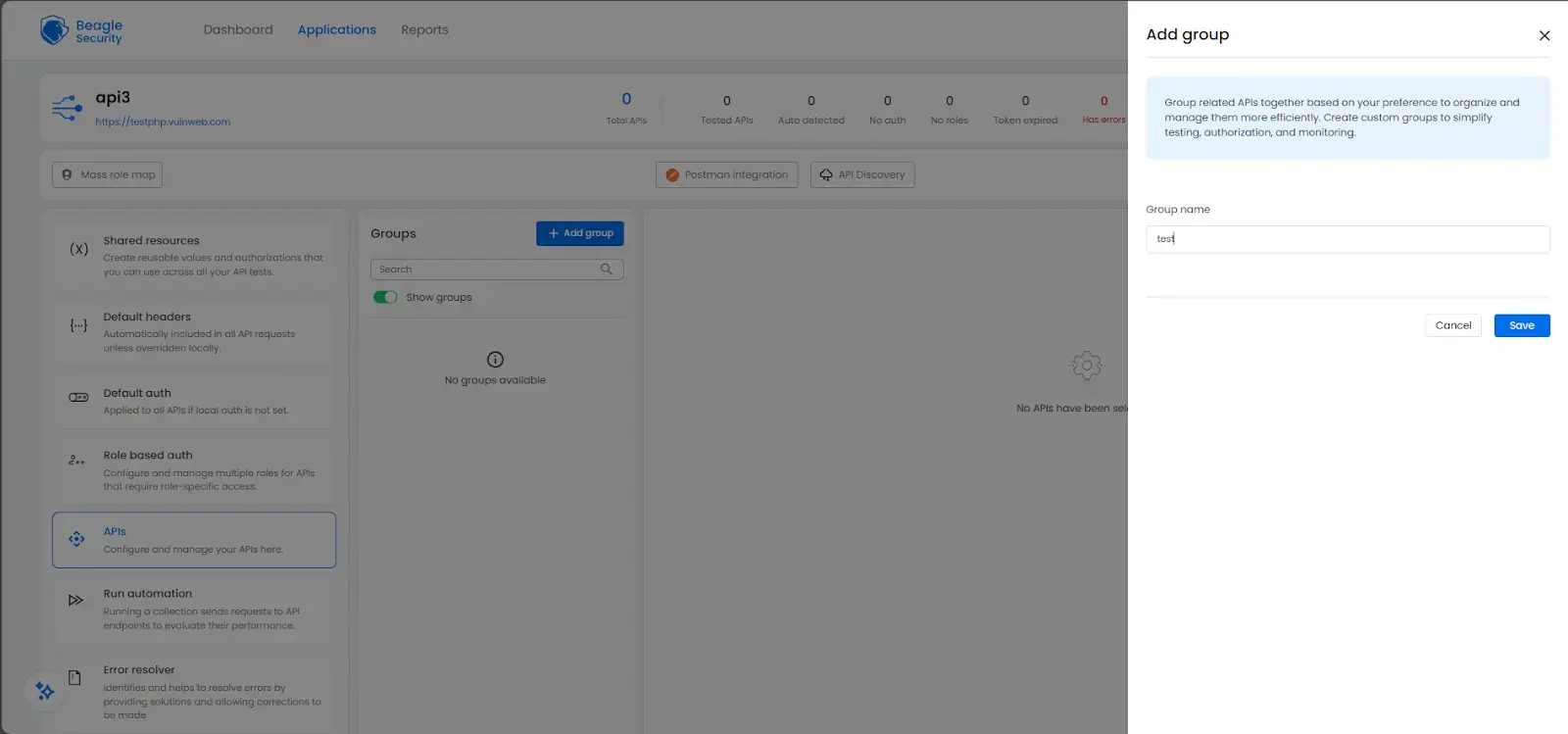 API Add group Screenshot