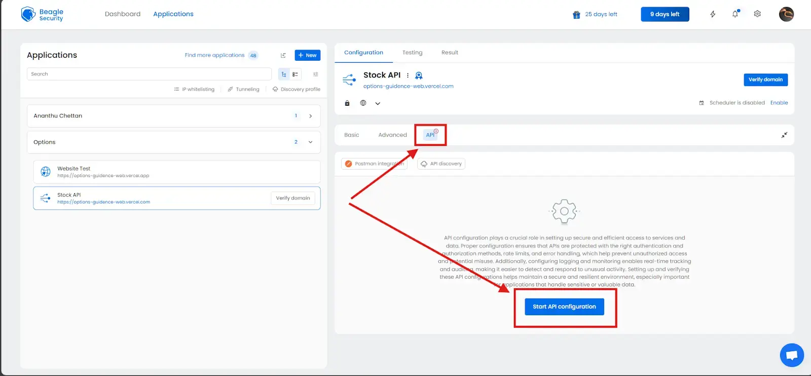 API Configuration Screenshot