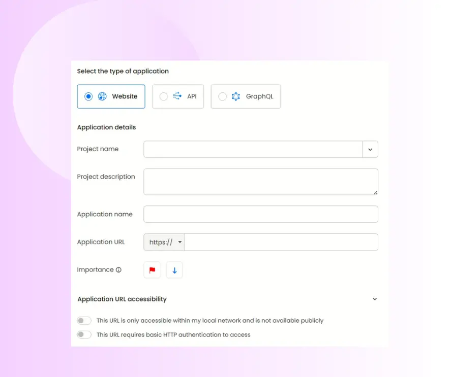 a snippet of the application creation process