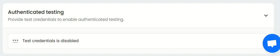 A screenshot of the authenticated testing tab. It currently reads test credentials is disabled