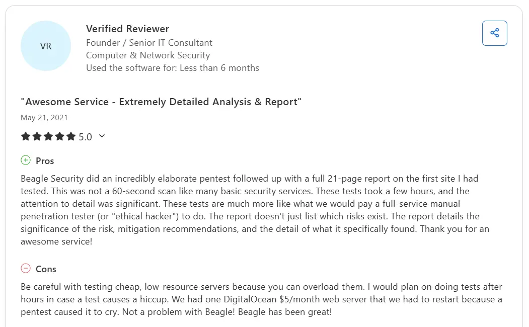 Beagle Security capterra review