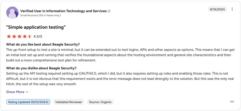 Beagle Security user review