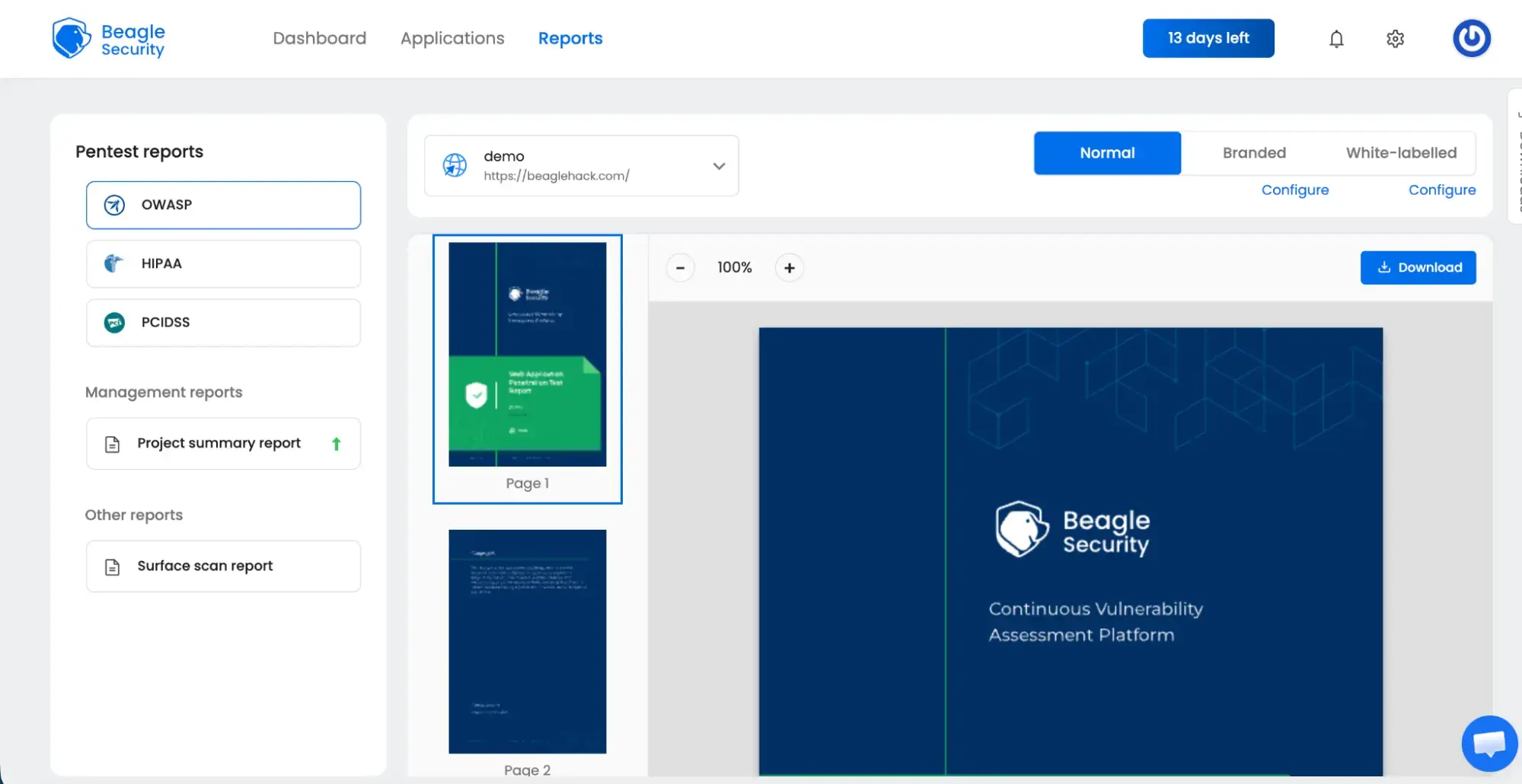 Beagle Security Dashboard