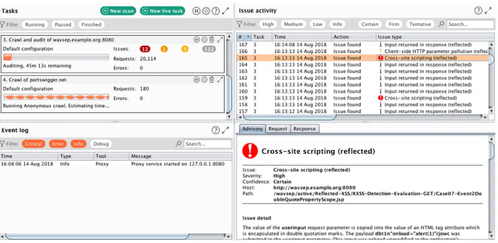 Burp Suite dashboard