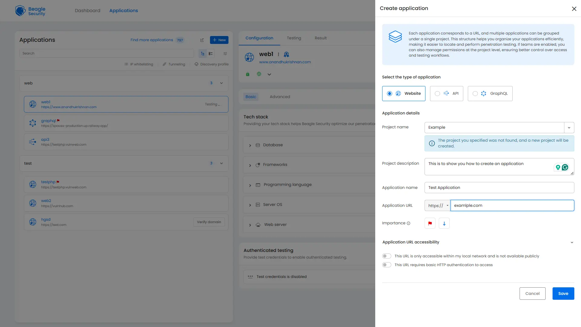 Creating application