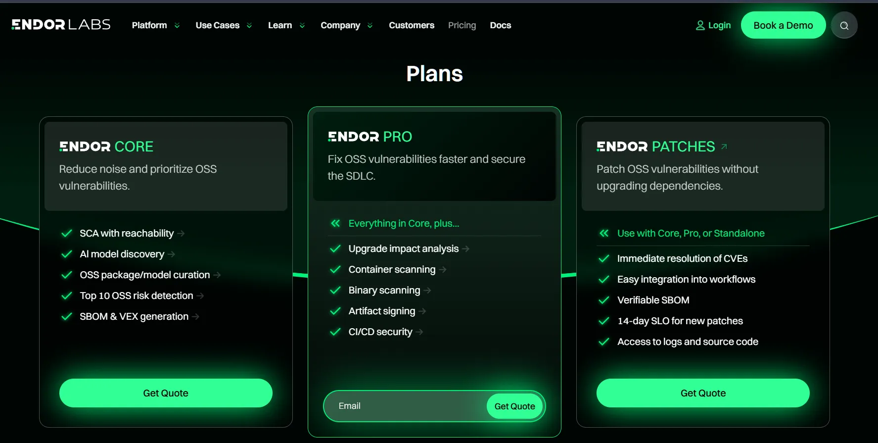 Endor Labs pricing plans comparison Endor Labs pricing plans comparison
