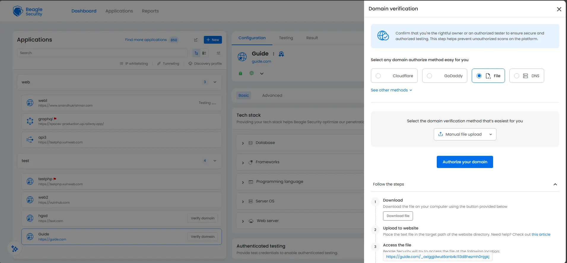 Log in and add your application
