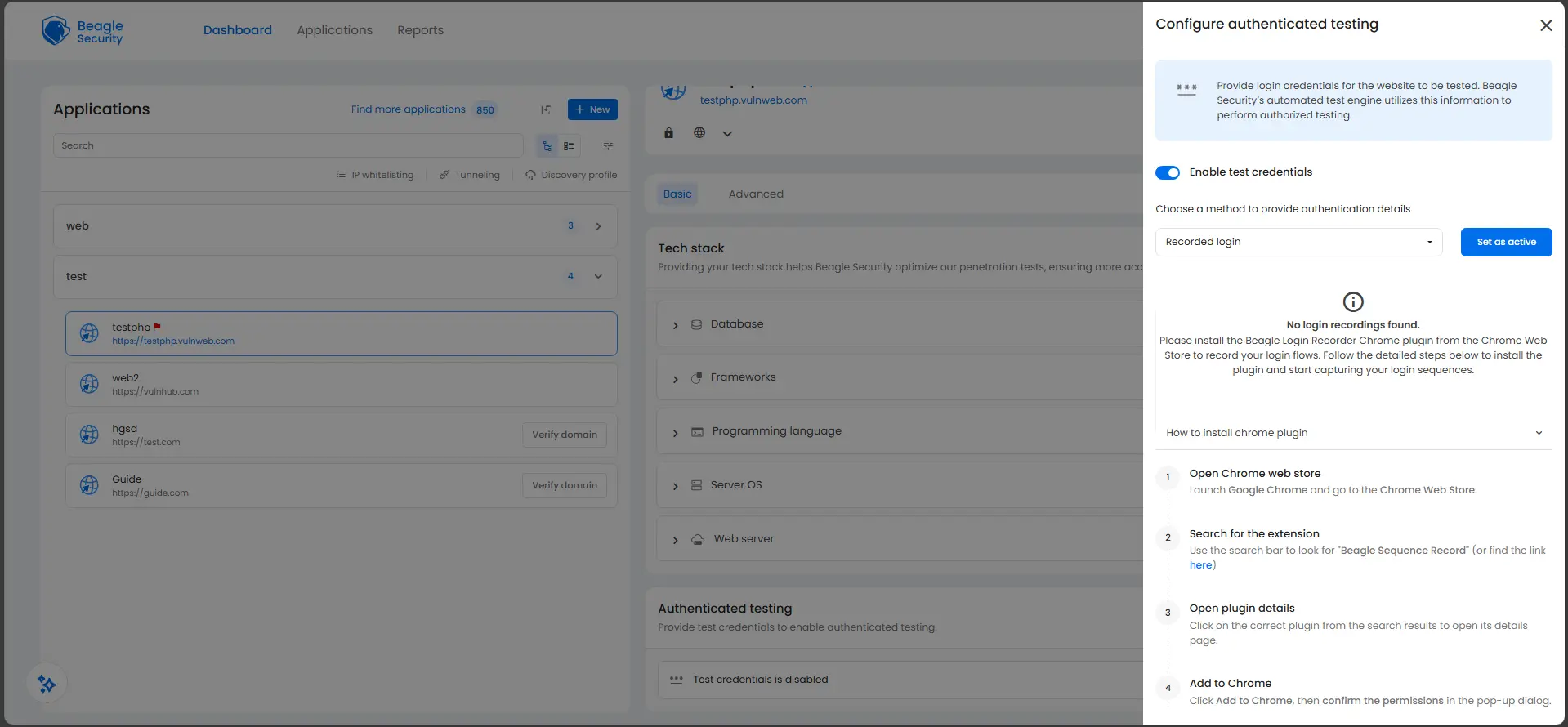 Enable test credentials
