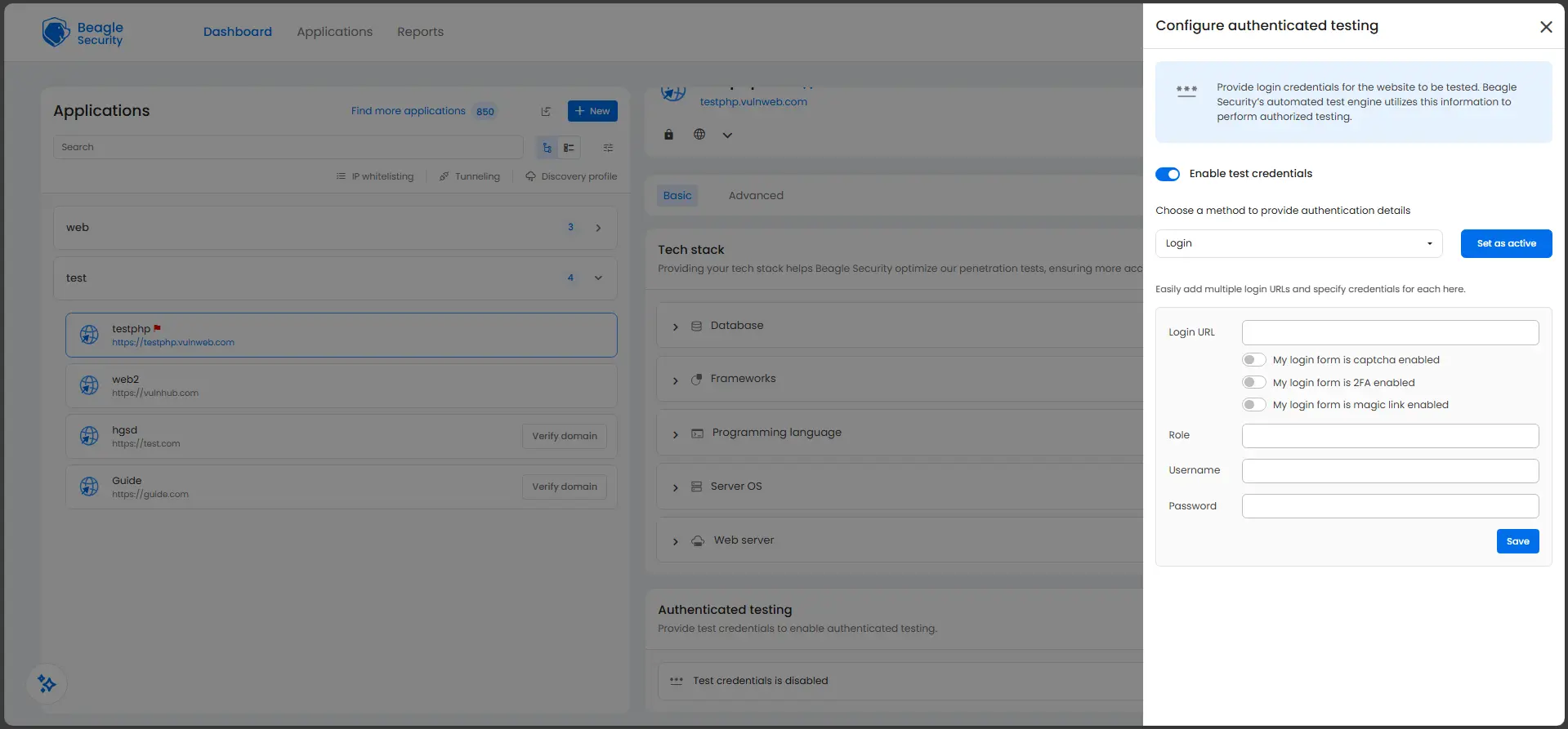 Choose Login as the authentication method