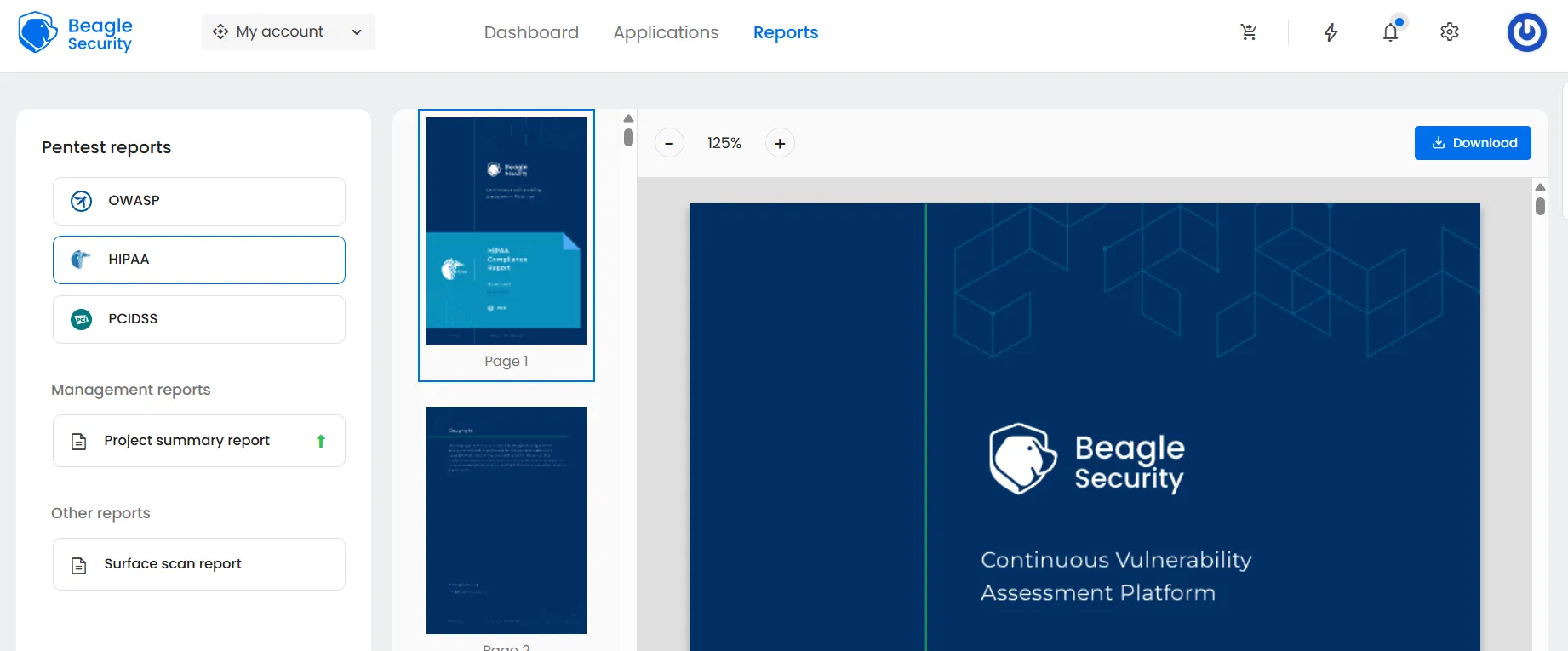 HIPAA specific report generation in Beagle Security dashboard HIPAA specific report generation in Beagle Security dashboard