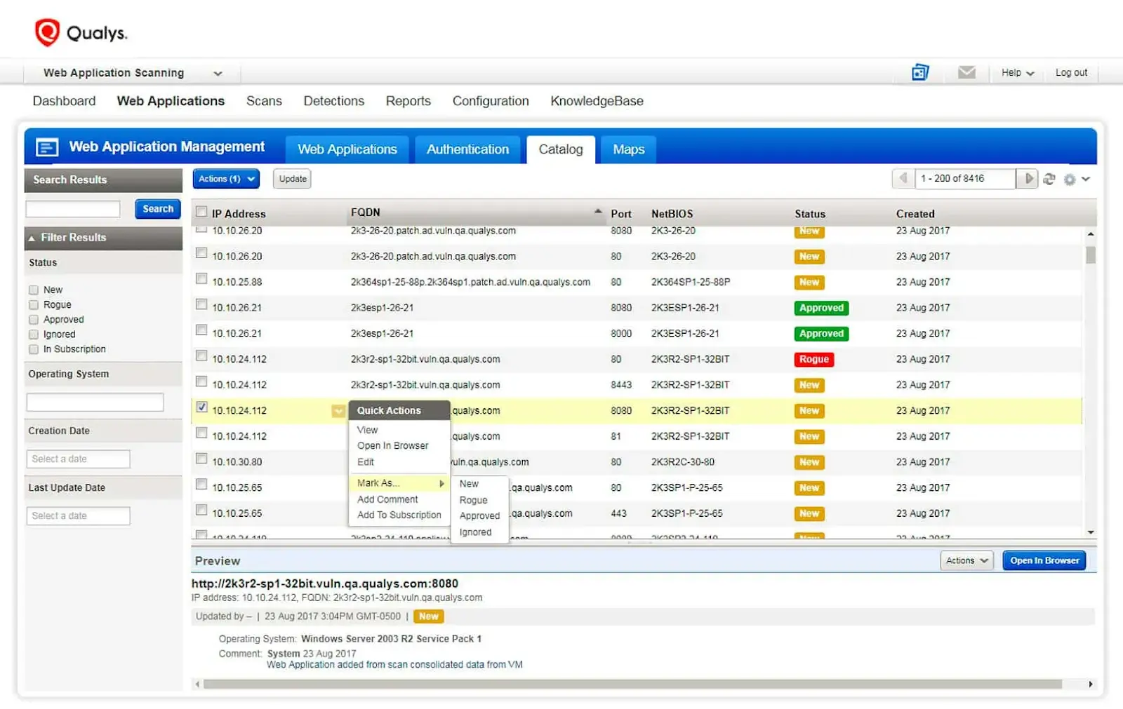 Qualys WAS dashboard