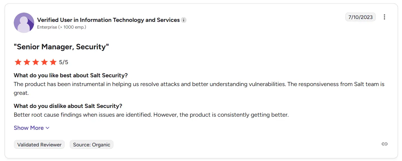 g2 review of Salt Security