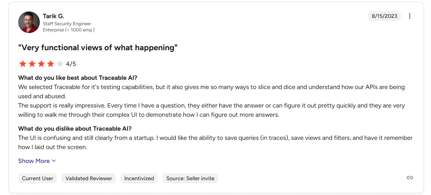 g2 review of Traceable