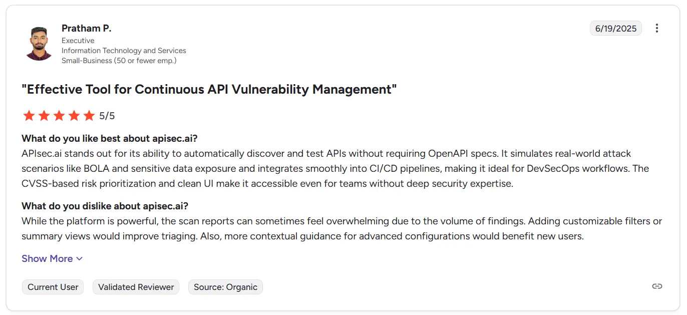 g2 review of APIsec