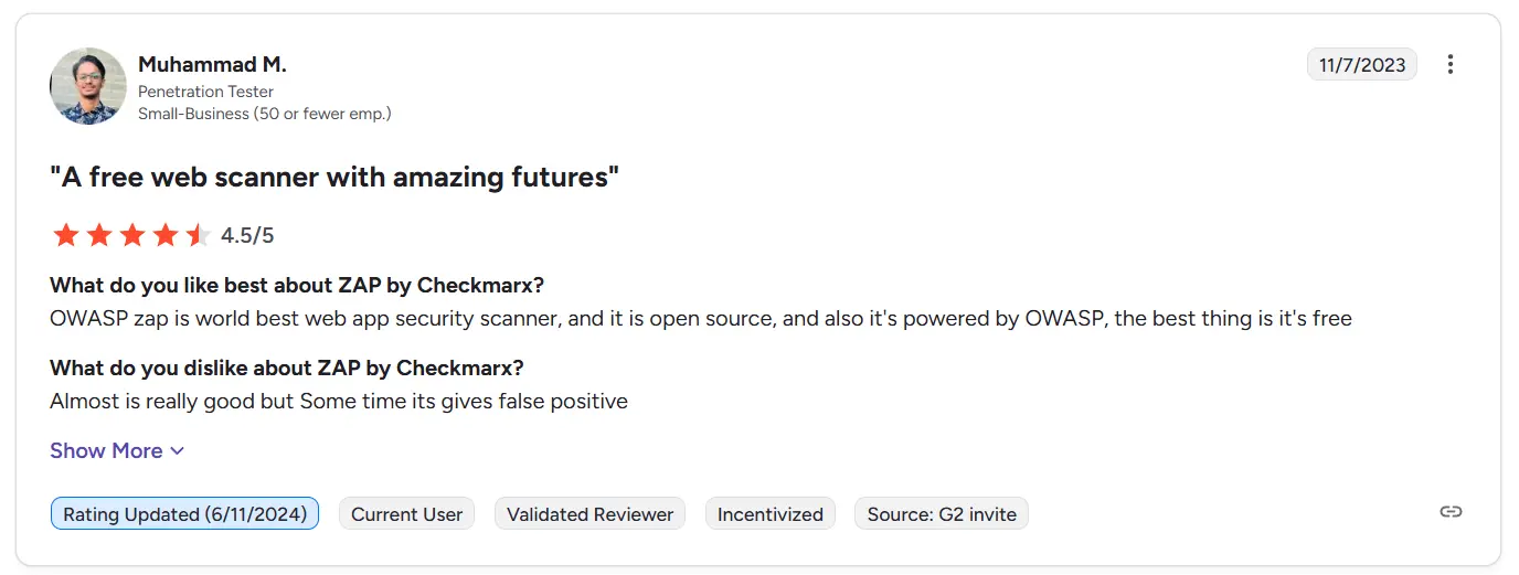 g2 review of ZAP