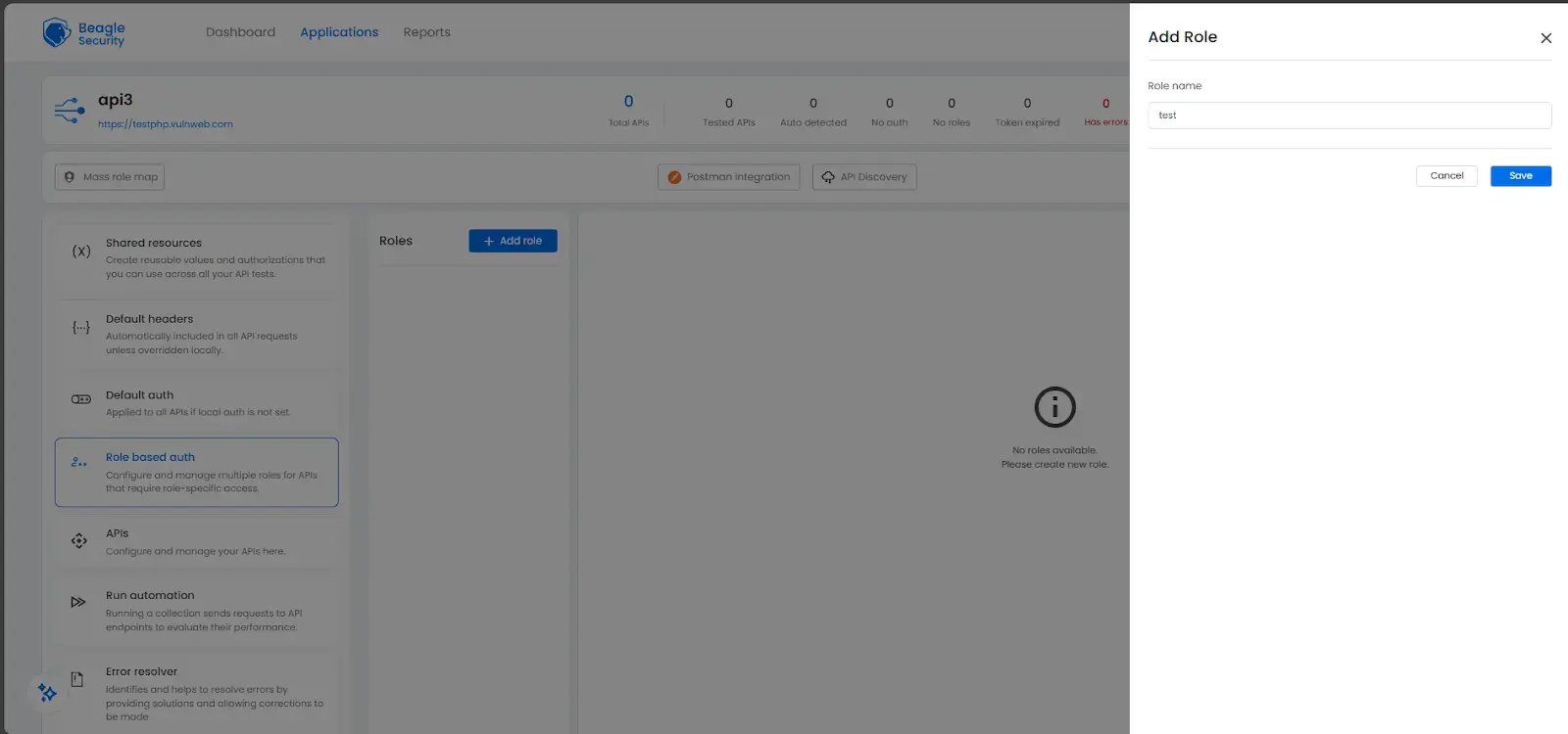 Role Authorization Screenshot