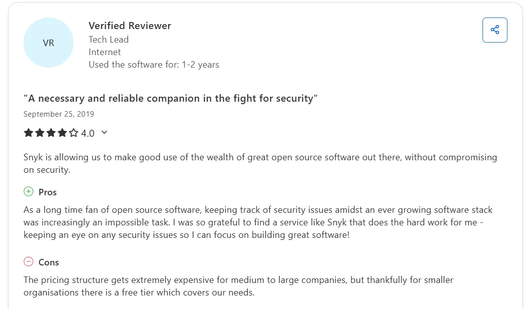 Snyk capterra review