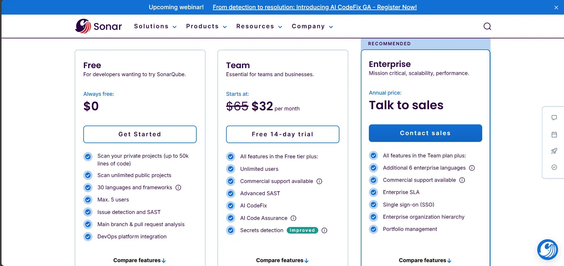 SonarQube pricing