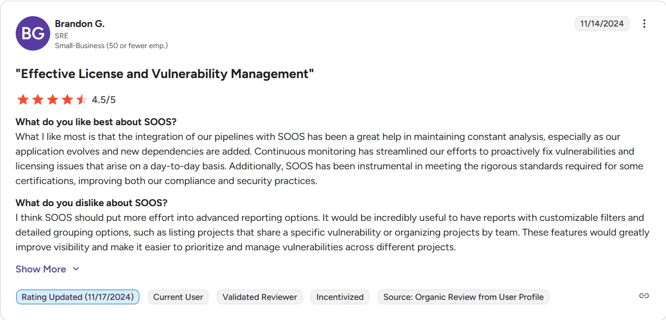 SOOS customer review SOOS customer review