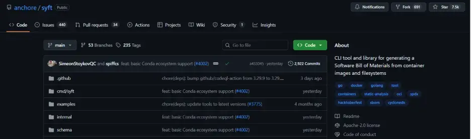 Syft SBOM Screenshot