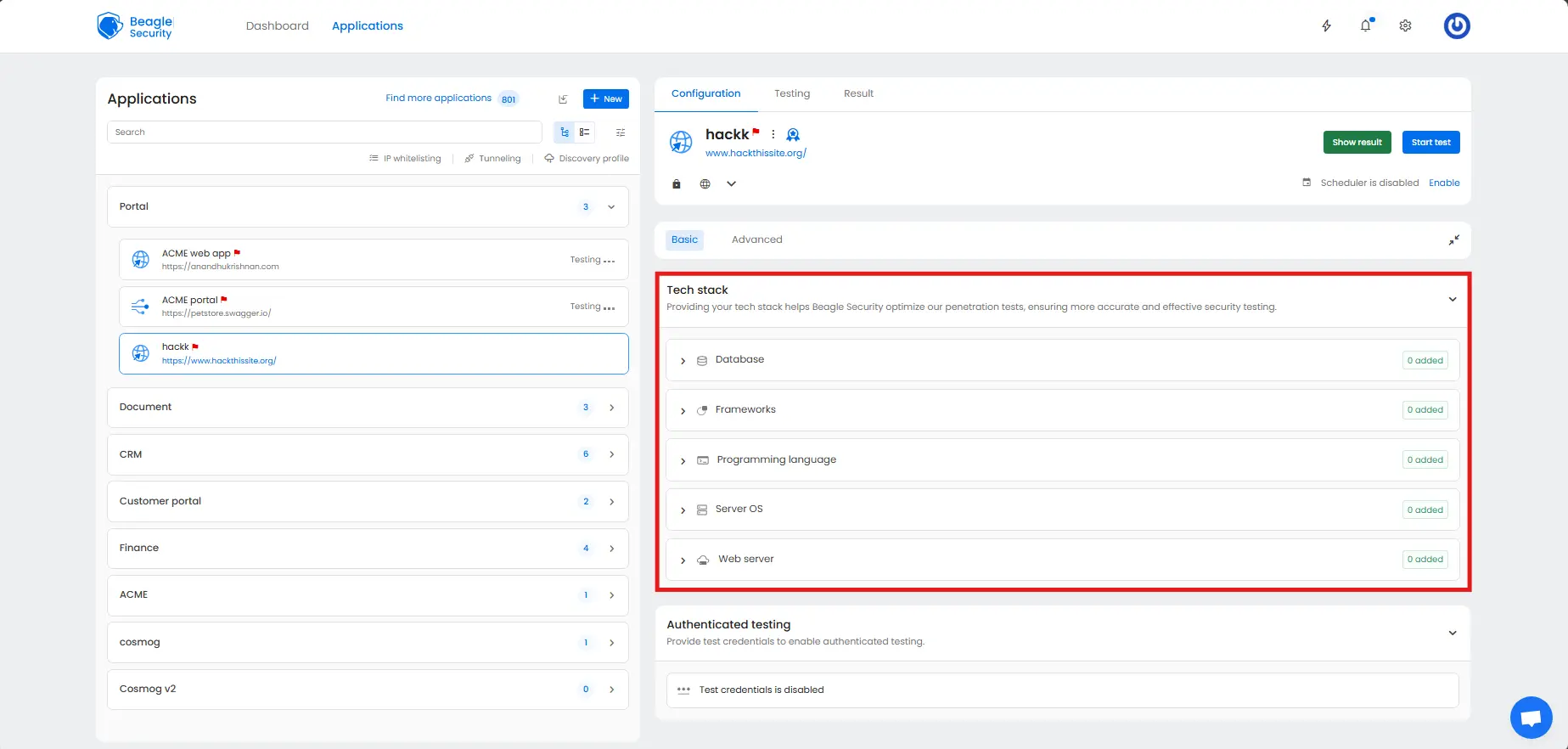 Tech stack configuration