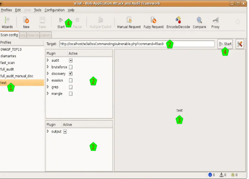 W3af dashboard