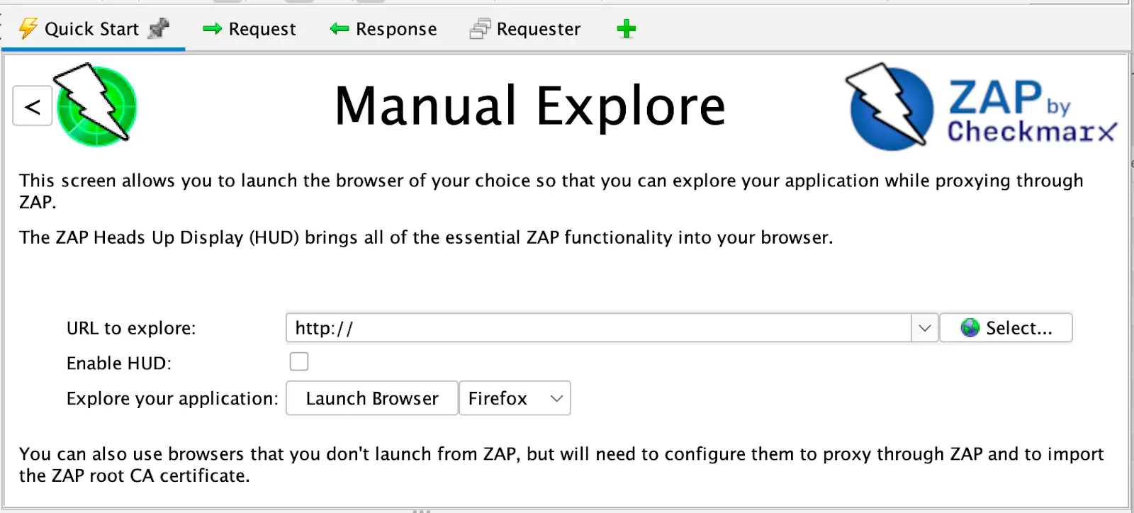 ZAP dashboard