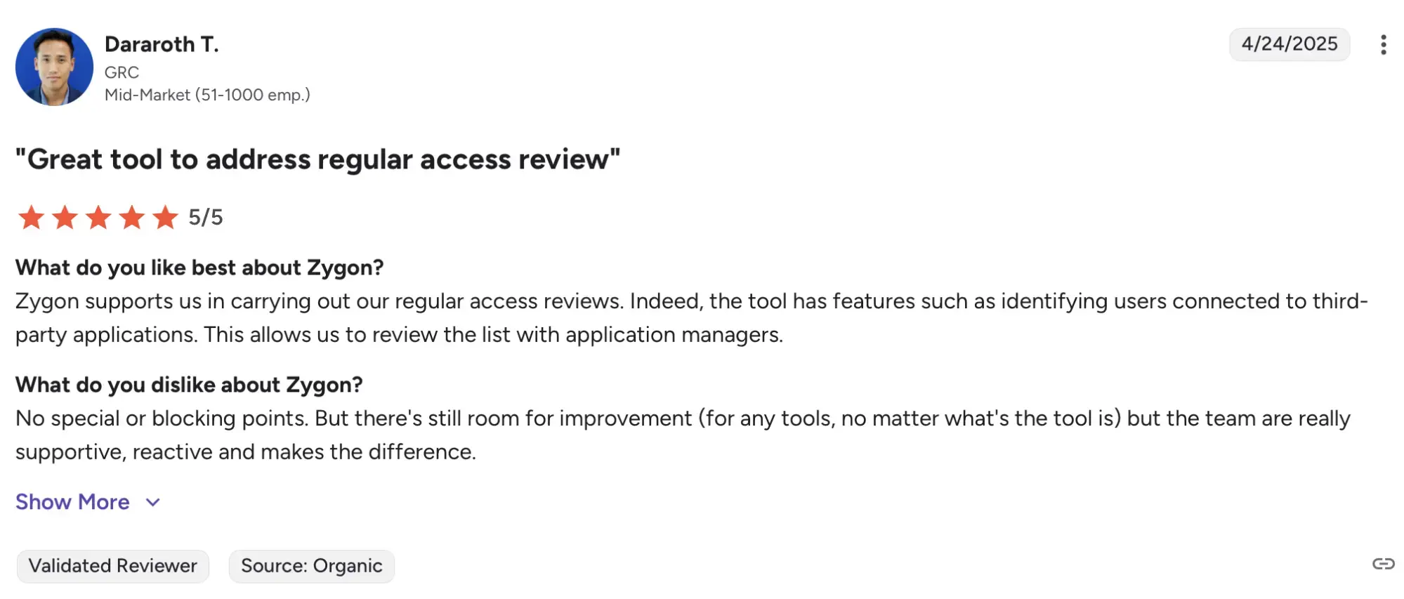 Review platform rating