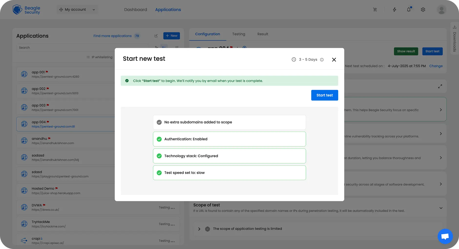 Start new test