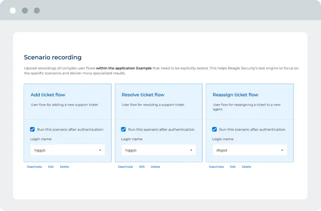 Scenario recording tab within user input in the Beagle Security dashboard.