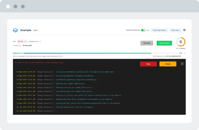 Test in progress representation within the Beagle Security dashboard.