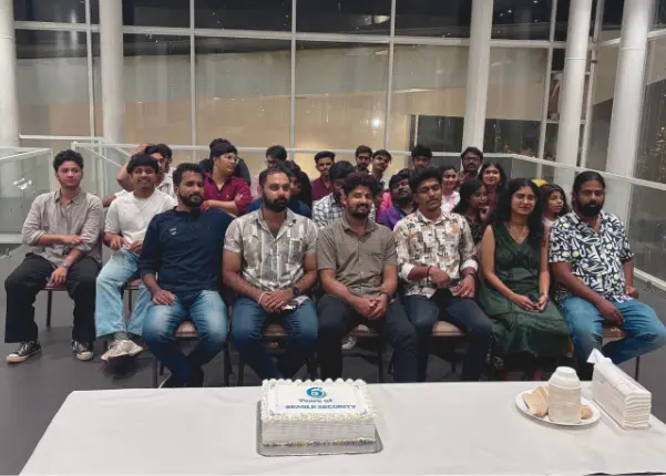 Beagle Security employees posing for a group photo during the company's 6th anniversary celebration.