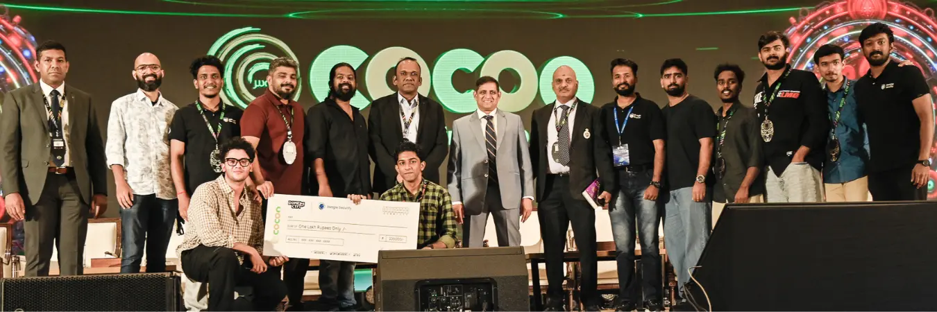 The Beagle Security team along with dignitaries of c0c0n 2025 and the winners of DomeCTF on stage.