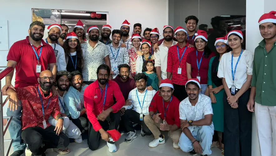 The team ready for Christmas in colorful attire.