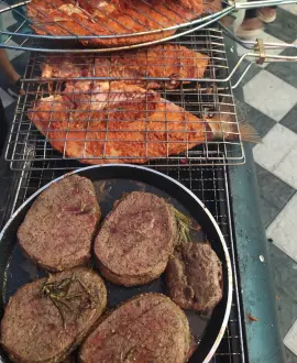 Some tasty meat, marinated, and ready to be grilled.