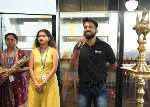 A team member emceeing the event.
