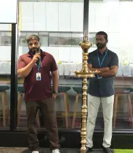 The Beagle Security founders addressing the crowd at the event.