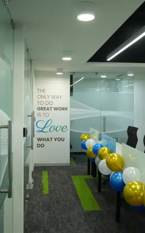 A meaningful message on one of the walls at the new office.