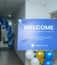 Welcome board in front of the office during the inauguration ceremony.