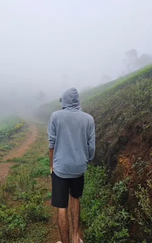 A walk through the misty hills at the resort.