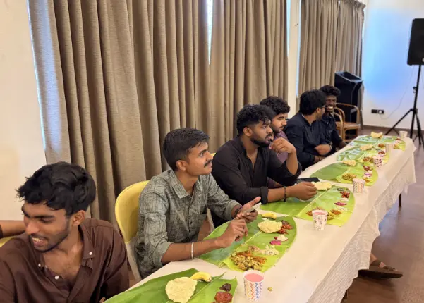 The grand Onam sadhya served on banana leaf.