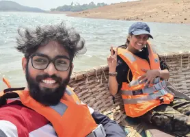 A selfie during the ride on the coracle boat